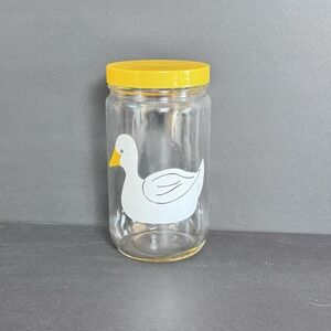 Vintage Clear Glass Jar Canister‎ Duck Theme Print Yellow Lid No Fading No Dmg